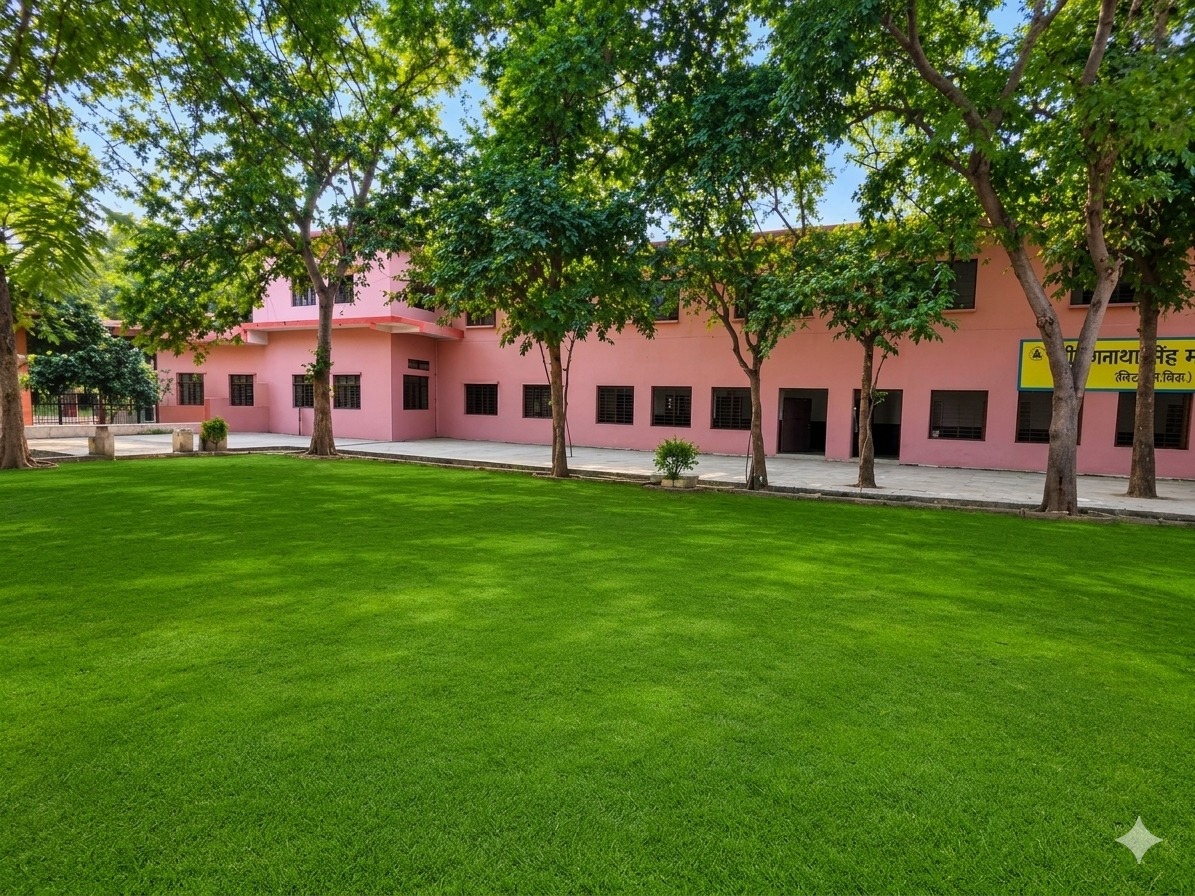 Green lawn in front of the academic building