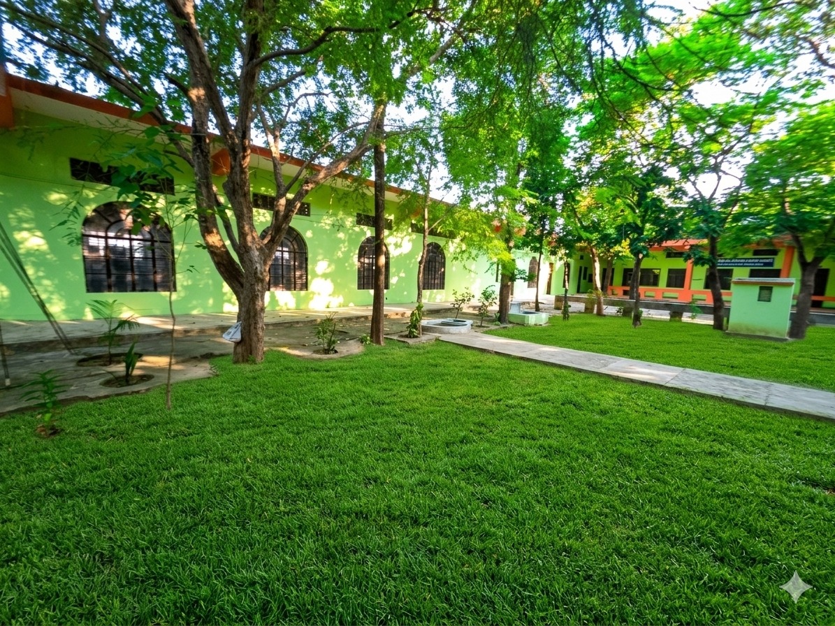 Green campus and landscaped courtyard